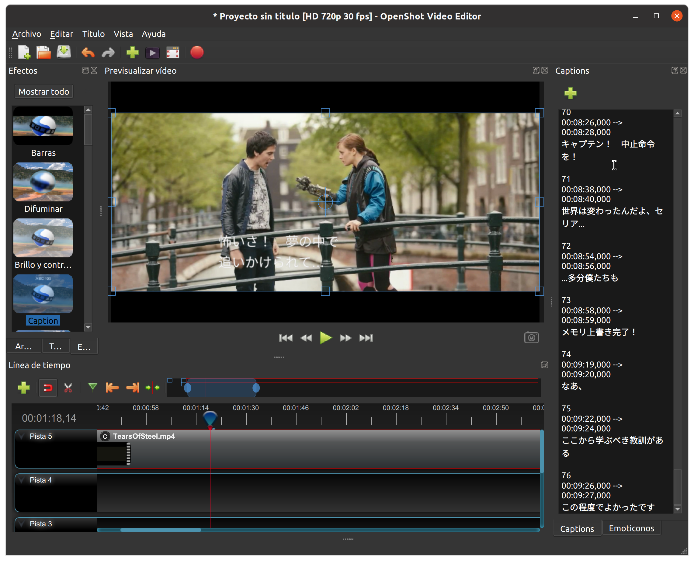 subtitles in openshot video editor