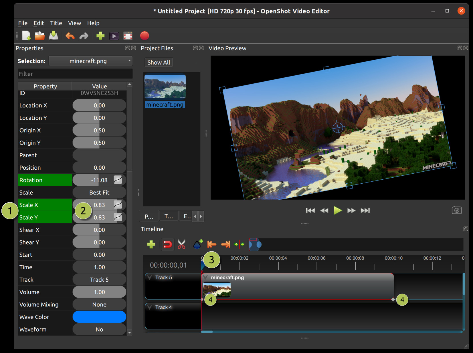 openshot video editor edit duration of titles